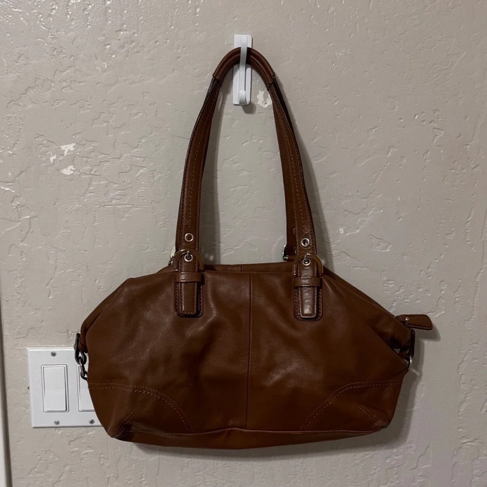 Coach Ergo Pleated Brown Leather Satchel Shoulder Bag F12248 Mahogany